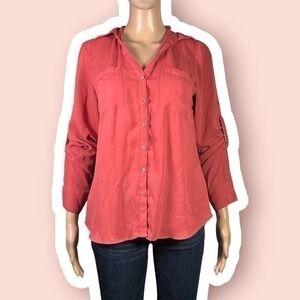 Express The Portofino Shirt Coral Button Front Shirt Size Small - "Tabatha"